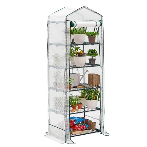 Bramble - Premium Garten Foliengewächshaus für Balkon & Terrasse mit 5 Regalen, Stahlrahmen & Verstärkter PVC-Abdeckung - Stabil & Einfach zu Montieren - 193x69x49cm