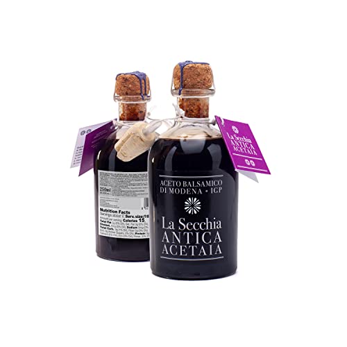 La Secchia - Balsamico Essig aus Modena IGP "Zwei Sterne", Gereift in 8 Eichenfässern, Mittlere bis Niedrige Dichte, 250 ml Flasche mit Kork-Dosierverschluss, Traditionale Balsamic Vinegar g.g.A.