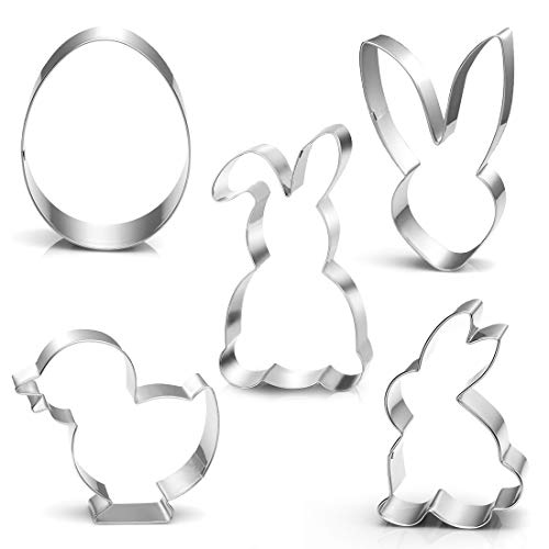 Ausstecher Ostern, 5 Stück Plätzchen Ausstechformen Ostern Set, Ostern Edelstahl Ausstechformen, Keksausstecher Ostern, Osterplätzchen für Backen, Hase, Küken, Ei, Häschenkopf