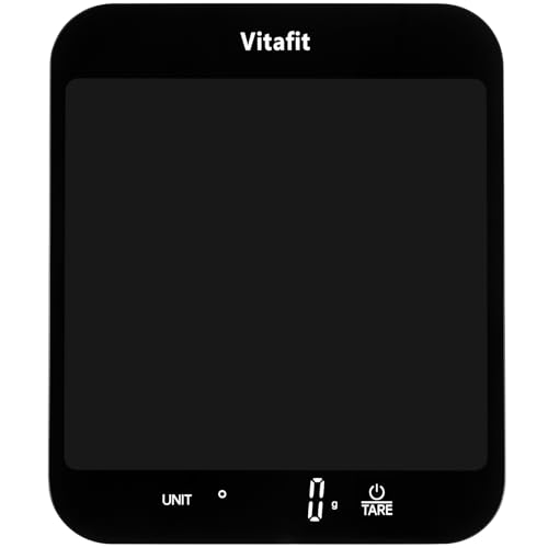 Vitafit 15kg Digitale Küchenwaage, Multifunktions-Lebensmittelwaage, Digitalwaage mit LED-Display, Gehärtetes Glas Gewicht Gramm 1 g Richtigkeit,Schwarz