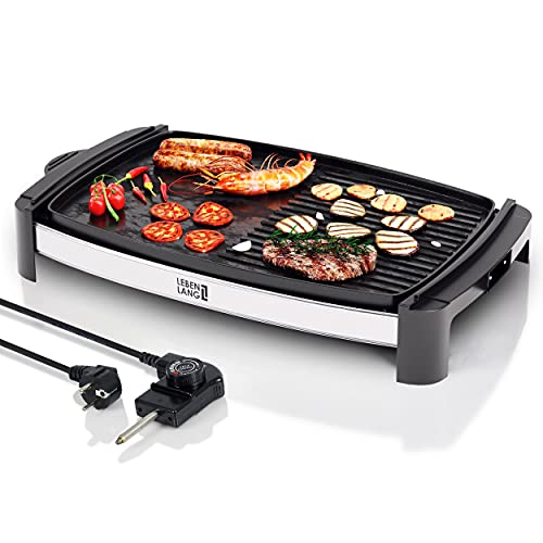 LEBENLANG Elektrogrill mit TÜV & GS 2200 Watt - Elektrogrill 4-8 Personen | Tragbarer XXL Grill für den Innenbereich | Tepaniaky Tischgrill Elektrogrill für Balkon