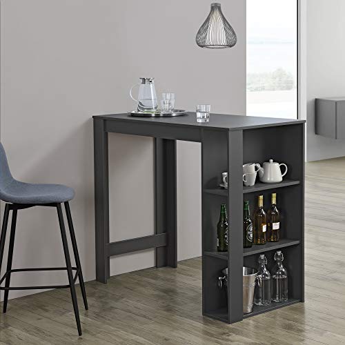 [en.casa] Bartisch mit integrierter Hausbar 120x60x106cm Tresentisch mit 3 Ablageflächen Stehtisch Bartheke mit 3 Fächern Küchentheke Tresen Dunkelgrau