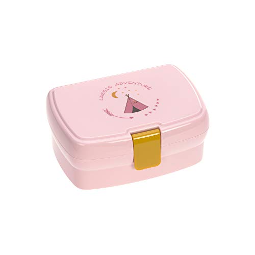 LÄSSIG Kinder Lunchbox Brotdose mit herausnehmbarer Unterteilung, BPA-frei/Adventure Tipi, rosa