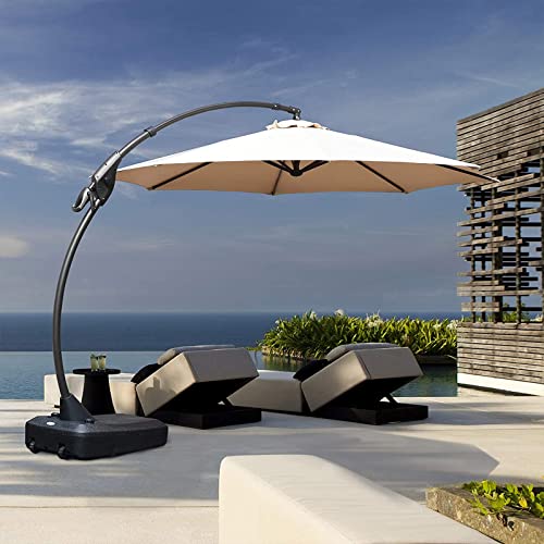 Grand patio Sonnenschirm mit Schirmständer, Gartenschirm 330cm, Neigungswinkelverstellung, UV-Schutz UPF 50+, Marktschirm mit Kurbel, für Garten, Balkon, Terrass (Beige)
