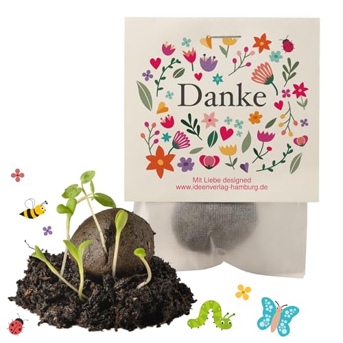 10x "Danke" Samenbomben - kleines Geschenk & Mitgebsel - Saatbomben für Kollegen, Gäste & Kinder - Blumenbomben, Blumensamen & Blumenkugeln als Dankeschön - Seedbomb & Saatkugeln
