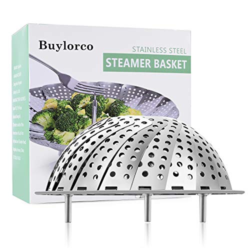 Buylorco Dampfgarer Einsatz Edelstahl Faltbar Dämpfkorb Dämpfeinsatz Gemüsedampfer für Meeresfrüchte Gemüse Cooking (13 bis 23 cm)