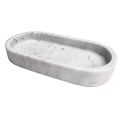 Adorist ovales Marmortablett - Tablett aus weißem Marmor - Marble Tray - Dekotablett - Serviertablett - rechteckig - Marmoroptik - weiß - oval - 11x22x4cm