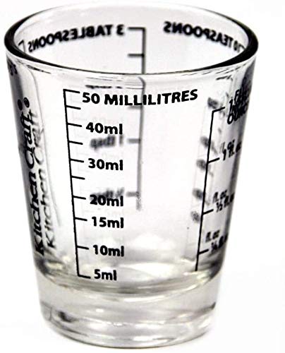 Mess-Glas, Measuring Glass, Mini Mess-Becher aus Glas, Shot-Trinkglas mit Skala 50 ml