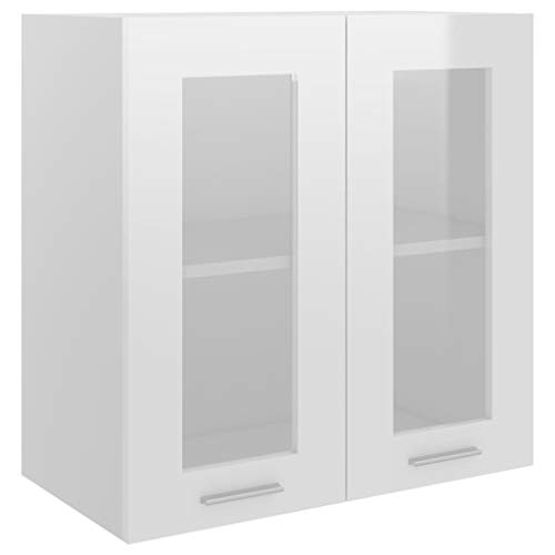 vidaXL Hängeglasschrank 2 Regalböden Hängeschrank Einbauküche Küchenzeile Küchenmöbel Oberschrank Küchenschrank Hochglanz-Weiß 60x31x60cm Holzwerkstoff