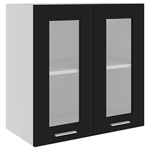 vidaXL Hängeglasschrank 2 Regalböden Hängeschrank Einbauküche Küchenzeile Küchenmöbel Oberschrank Küchenschrank Schwarz 60x31x60cm Holzwerkstoff