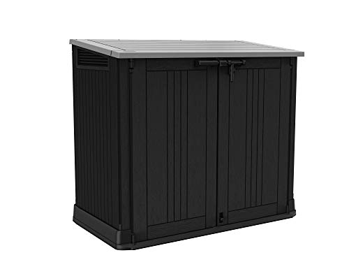 Keter Store it Out Nova Gartenschuppen aus Kunststoff, Außenmaße: 132 x 71.5 x 113.5 cm, 880l Fassungsvermögen, dunkelgrau, passend für 2x120l Mülltonnen, wetterfest, abschließbar