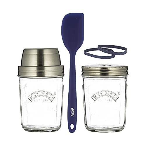 Kilner Sauerteig Starter Set 5-teilig | 350 ml | Glas mit Messbecher-Deckel, Weithals-Glas, Gummiringe & Teigschaber | selber machen von Sauerteig-Brot oder Pizzateig | Brot backen Zubehör