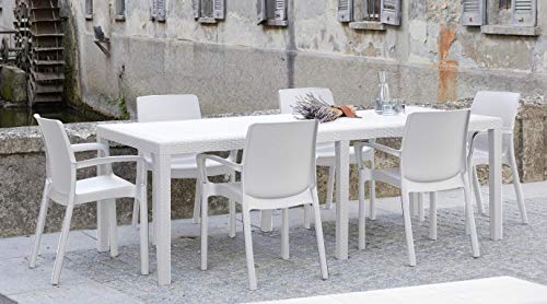 Dmora Rechteckiger ausziehbarer Gartentisch, Made in Italy, Farbe Weiß, Maße 150 x 72 x 90 cm (ausziehbar bis 220 cm)