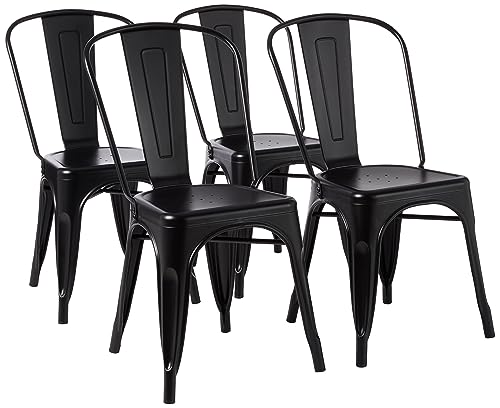 Amazon Basics Esszimmerstühle aus Metall, 4 Stück im Set, 51 x 43 x 85 cm, Schwarz