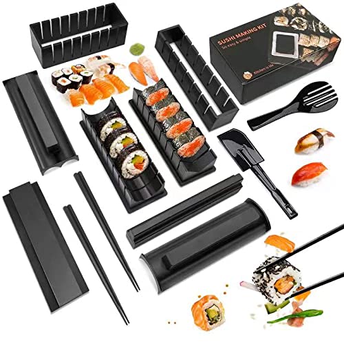 MLRYH Sushi Maker Kit Sushi Maker 12 Stück Kunststoff Premium Set Sushi Tool Set Sushi Reisrolle Formformen DIY Sushi Roller Tool für Anfänger zu Hause.