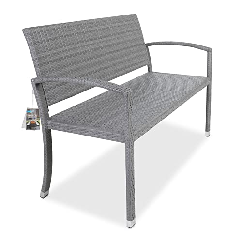 Casaria® Gartenbank Wetterfest Polyrattan UV-beständig 320kg Belastbar Garten Terrasse Balkon Bank Balkonbank Gartenmöbel 122x58x87cm 2-Sitzer Grau