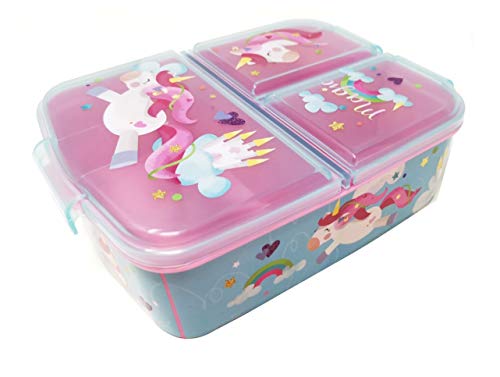 Theonoi Sandwichbox - Brotdose Lunchbox mit Fächern - Brotbox mit Unterteilung - Kindergarten - Kinder Brotdose BPA frei (Einhorn Unicorn A1)