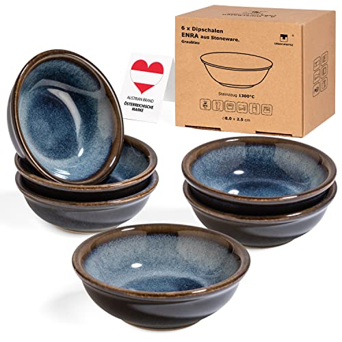 Urban Lifestyle Dipschalen 50 ml, 6 x Saucenschälchen ENRA handgefertigt aus Edelkeramik (Graublau) Fingerfood Schälchen, Sojasauce Wasabi Gewürze Ketchup Bowl