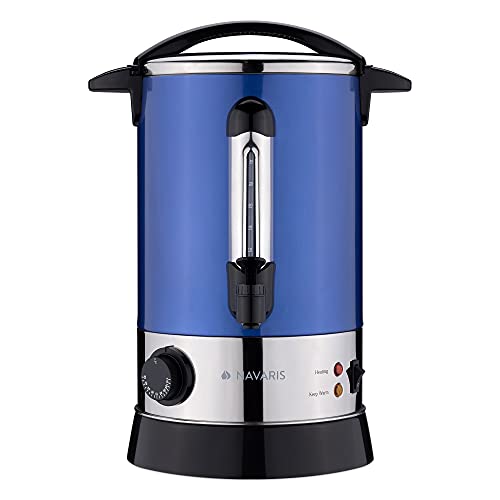 Navaris Glühweinkocher Heißwasserspender aus Edelstahl - 6,8l - Punschkocher mit Thermostat Füllstandanzeige Zapfhahn - Glühwein Heißgetränkespender - Blau