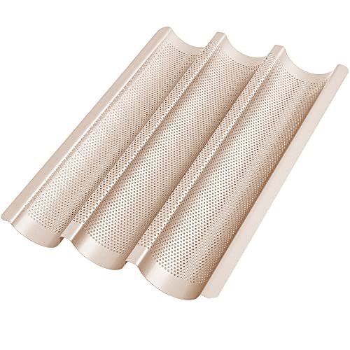 GOURMEO Baguette-Backblech (38 x 24,5 cm) für 3 Baguettes mit Antihaftbeschichtung, Baguetteform, Baguetteblech, Baguette Backform, Brotbackform, Backform Brot, Backformen, Brot Backen Zubehör