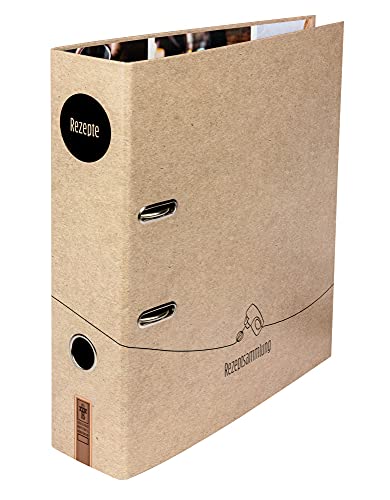 Ordner Motiv "Leckerschmecker“ Rezeptordner Rezepte Küche Mädchen Frauen Männer DIN A4 ca. 8 cm breit Kraftpapier-Optik, neutral beige braun