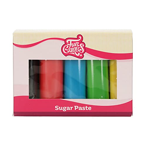 FunCakes Fondant Multipack Einfach zu verwenden, glatt, flexibel, weich und biegsam, perfekt zum Dekorieren von Kuchen, Halal, koscher und glutenfrei. 5 Farben, 5 x 100 g ,Essential Colors