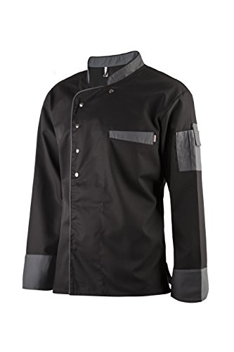 Clinotest Kochjacke, Bäckerjacke, langarm mit Druckknopfverschluss, in der Farbe Black, Modern Style (XXL)