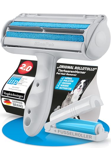 BluePet RolloTollo Tierhaarentferner inkl. Mini Fusselbürste für Kleidung - Wiederverwendbare Fusselrolle - Tierhaare, Katzenhaare, Hundehaare entfernen - Abwaschbar, Wiederverwendbar - Lint Remover