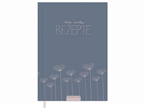 Rezeptbuch A5 zum Selberschreiben - Meine liebsten Rezepte - DIY Kochbuch, Backbuch schreiben, Blau Rosa Blumen Design, Recyclingpapier, Softcover, 14,8 x 21 cm