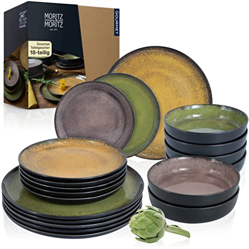 Moritz & Moritz VIDA 18-teiliges Geschirrset 6 Personen – Elegantes Teller, aus hochwertigem Porzellan – Geschirr Set aus 6x Dinnerteller, 6x Dessertteller, 6x Suppenteller