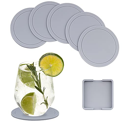 Lamondre Untersetzer Gläser, Untersetzer Silikon Rund 6er Set, Glas untersetzer Set Grau, Anti rutsch untersetzer für Getränke, Kaffee, Bier, Zuhause und Bar Office und mehr