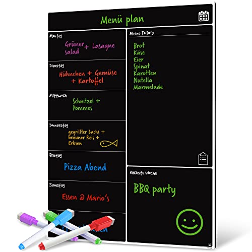 Smart Panda Magnetisches Schwarzes Whiteboard für den Kühlschrank – perfekt zur Planung der wöchentlichen Mahlzeiten, als Einkaufsliste für die ganze Familie – geeignet für Notizen, abwischbar