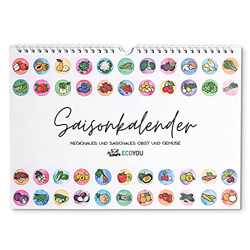 Saisonkalender für Obst und Gemüse EcoYou - A4 - Immerwährender Wandkalender - Küchenkalender zum Aufhängen - Ewiger Saisonkalender -Made in Germany