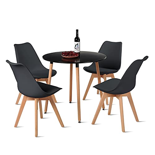 H.J WeDoo Essgruppe Esszimmertisch Esstisch Set 1 MDF Schwarz + 4 Modern Schwarz Esszimmerstühle, für Küche Esszimmer Konferenzzimmer