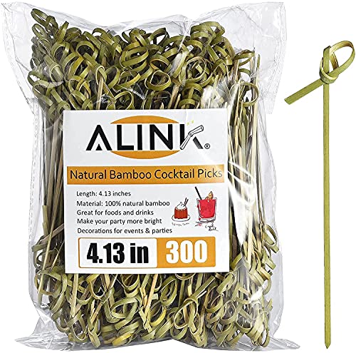 ALINK Cocktailspieße Fingerfood-Spieße Holzspieße 300 Stück Cocktail Picks, 10 cm Naturholzspieße aus Bambus mit originellem Knoten, für Fingerfood, kleine Snacks, Antipasti und Cocktails