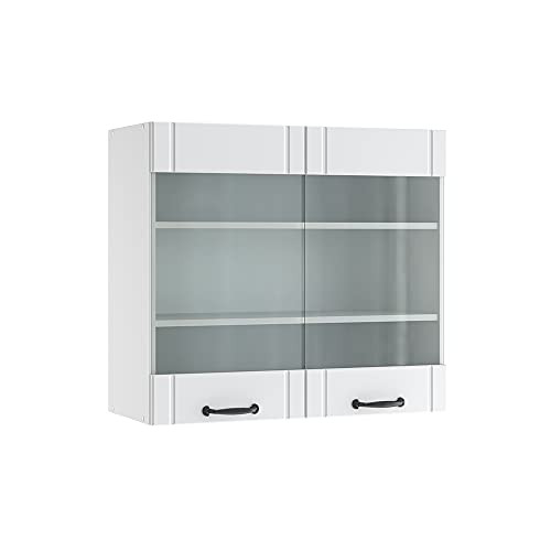 Vicco Küchenschrank Glas Fame-Line, Weiß Landhaus/Weiß, 80 cm