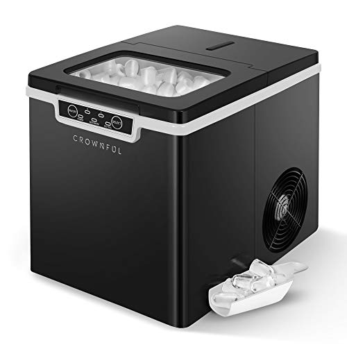 CROWNFUL Eiswürfelbereiter Eismaschine Eiswürfelmaschine, 9 Eiswürfel bereit in 8-10 Minuten, 26lbs Kugel Eis Cubes in 24H, Elektrische Eismaschine mit Schaufel und Korb - schwarz