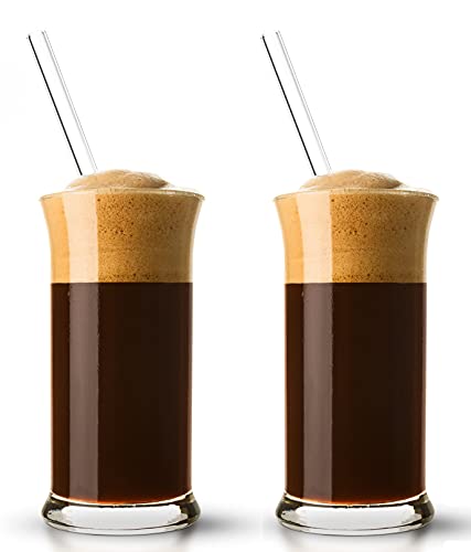 Topkapi 251.001-4-TLG Eiskaffee-Set “Rimini“ mit 2 Eiskaffeegläser + 2 Glashalmen, für Milchkaffee, Milchshake, Frappe, Cocktails, Longdrinks, Kakao