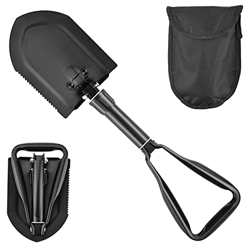 Klappspaten 58cm,Klappspaten Camping Hochfester extra Stabiler Schaufel aus Kohlenstoffstahl mit Tragetasche,Klappspaten Schaufel Anzug für Outdoor-Wandern, Jagen, Expedition, Garten(Schwarz)