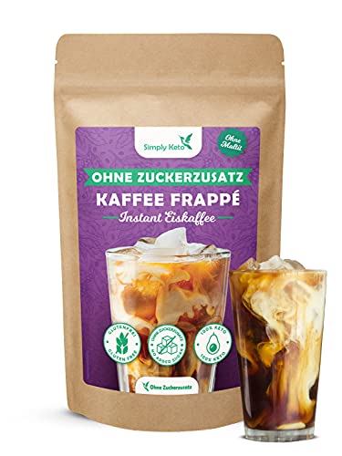 Simply Keto Frappé Pulver 200g - Lower Carb* Instant Eiskaffee Pulver für 11 Portionen - Eiskaffee ohne Zucker - Zubereitung in 2 Minuten - Perfekt für eine Lower Carb* Diät oder ketogene Ernährung