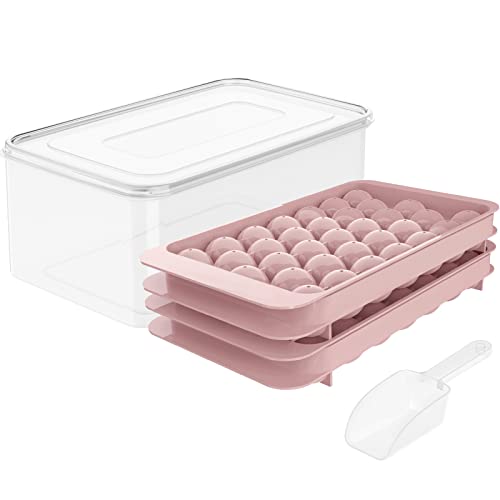 WIBIMEN Runde Eiswürfelform, 2,5 cm x 66 Stück Eiswürfelform für Gefrierschrank mit Behälter, Mini-Kreis-Eiswürfelform, Kugelform, Eiskühlung, Tee und Kaffee (Rosa)