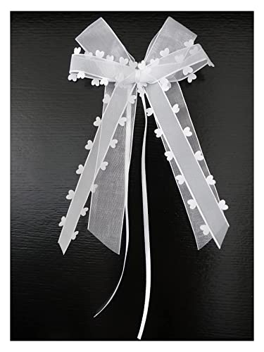 10 STK Autoschleifen Antennenschleifen,Organza Herzen Schleifen Auto Schmuck Braut Paar Dekoration Autoschmuck Car Wedding Deko Hochzeitsschleifen für Hochzeit Party Geburtstag Geschenverpackung,Weiß