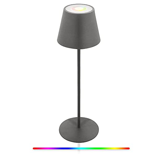 LED Akku Tischlampe,Touch Dimmbar 8 Farben RGB Metall led tischleuchte kabellos- Indoor und Outdoor,IP54 wasserdicht aufladbare LED Tischlampe für Schlafzimmer,Lesen,Arbeit,Bars,Restaurants(Grau)