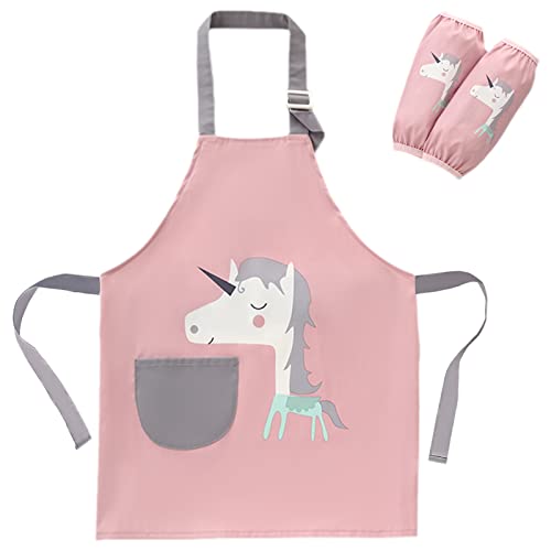 SUNNEKO Kochschürze Kinder Schürzen mit Tasche Wasserdicht Jungen Mädchen Verstellbare Küchenschürze Basteln Bemalen Backen Kochen Malschürze Kunstkittel Arbeitsschürze Painting Bastelschürze