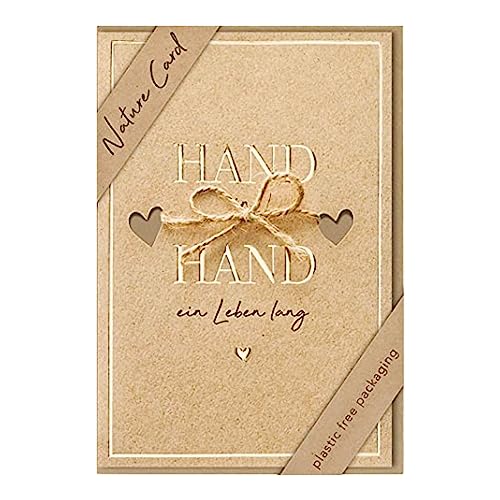 bsb - Hochzeitskarte Hand in Hand - Nature Cards - Nachhaltige Karte mit Umschlag - Glückwunschkarte - Geschenk zur Hochzeit 11,5 x 17 cm