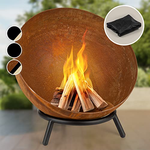 Blumfeldt Feuerschale, Outdoor Feuerstelle mit 3-Beinbein Standfuß, Kippbare Feuerschalen für den Garten & Balkon, Camping Feuerschale Groß, Gartenfeuerschale Wetterfest, Feuerschalen 50x75x50 cm