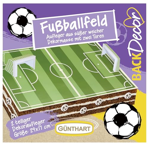 Günthart BackDecor Fußballfeld Aufleger mit zwei Toren aus feiner weicher Dekormasse süß, 2 teiliger Dekoraufleger für Motto Party, 1er Set (90 gr)