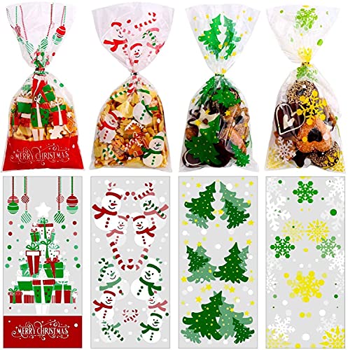 DERAYEE 120 Stück Weihnachten Cellophantüten Plätzchentüten kleine Süßigkeiten Tüten transparent Tüten für Süßigkeiten Bonbons Schokolade Nüsse usw.
