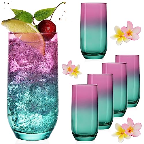 PLATINUX Trinkgläser Rosa-Türkis aus Glas Bunt 360ml (max. 440ml) Set 6 Stück Wassergläser Saftgläser Longdrinkgläser