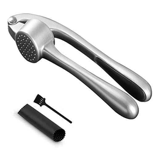 Auyeetek Knoblauchpresse Edelstahl Spülmaschinenfest Garlic Crusher Knoblauchpresse Mit Knoblauchschäler und Reinigungspinsel-Set Profi-Qualität leicht zu reinige